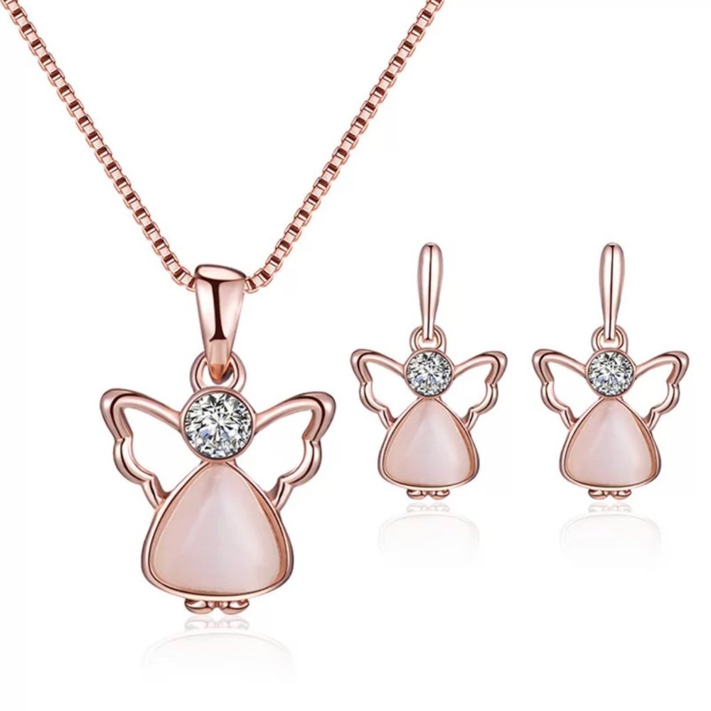 🌟HP🌟 Pretty Pink Angel Necklace Earrings Set - Picture 1 of 8